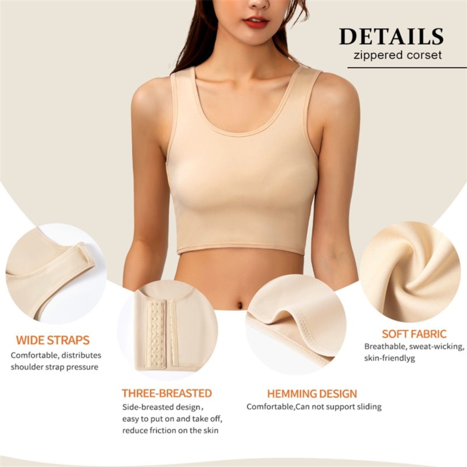 Corset Cami Tank Top Compression Wireless Breast Flat Belly Bra Shaper