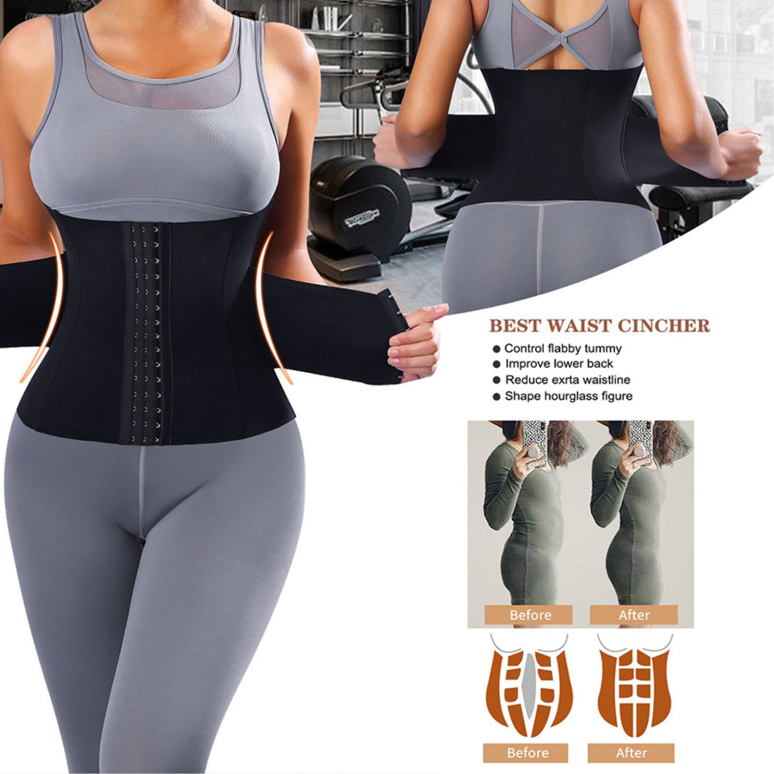 Double Belt Sweat Girdle Waist Trainer Body Compression Wrap Cincher