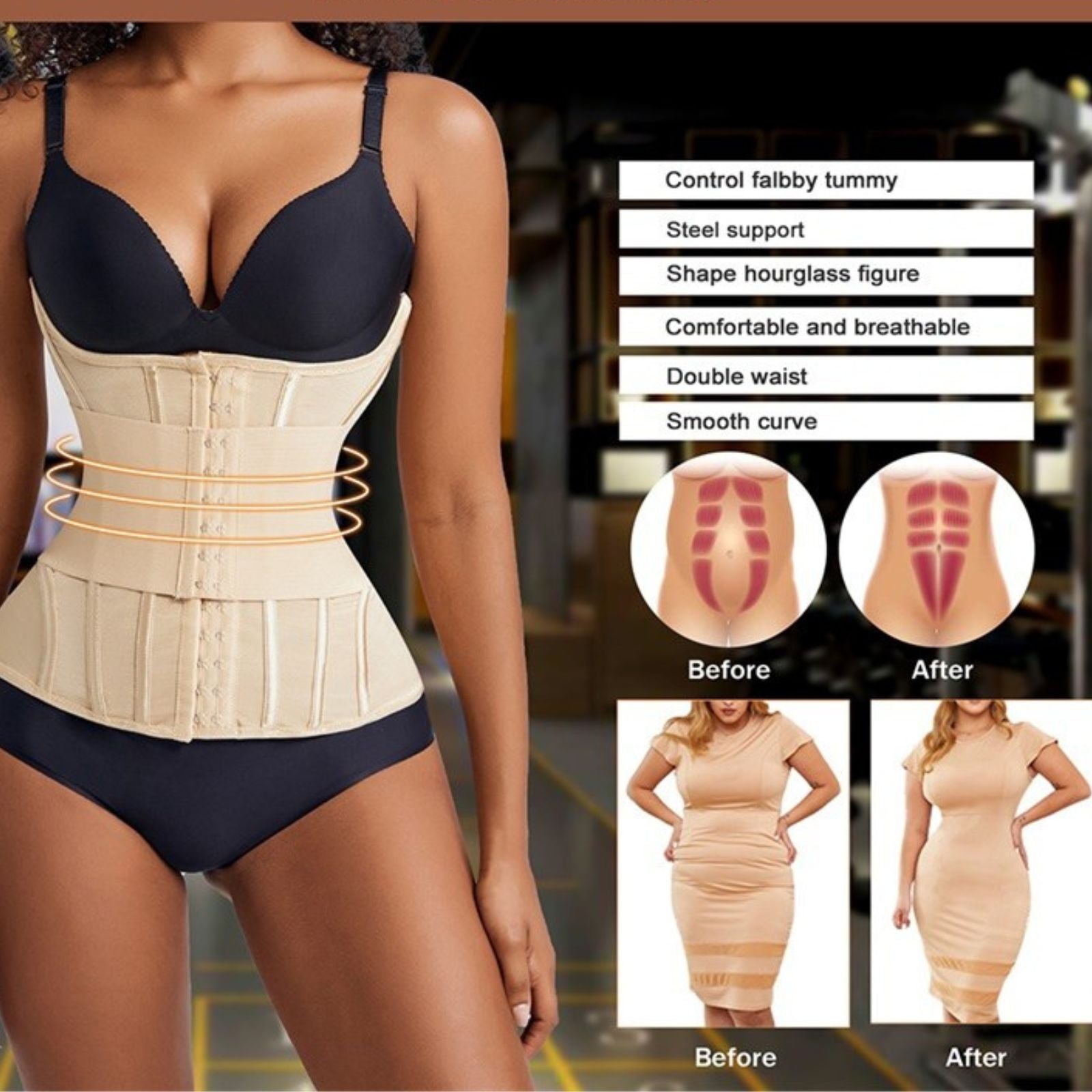 Double Belt Waist Trainer Corset Full Body Wrap Girdle Shapewear for Tummy Control
