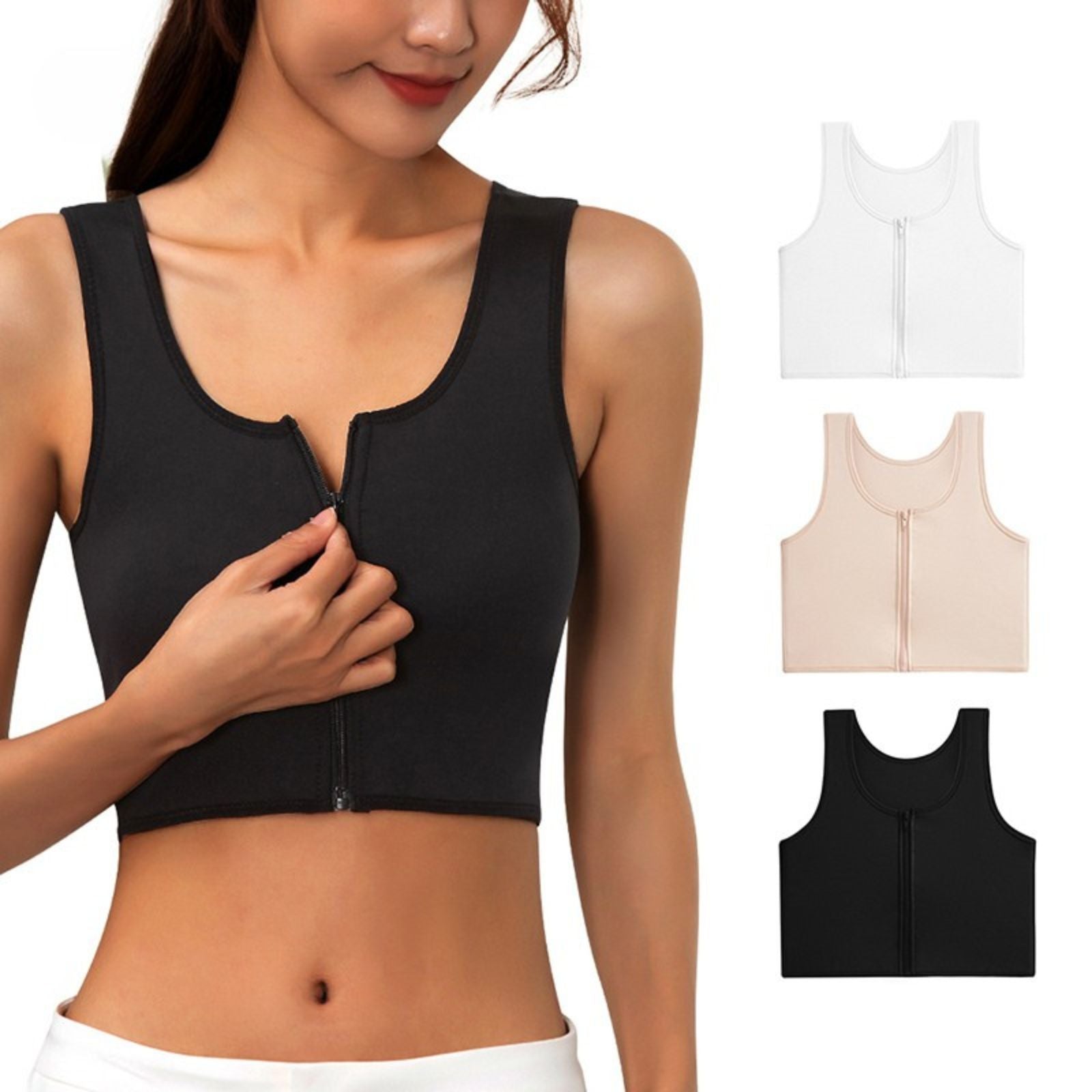 Front Zipper Slim Breast Flat Belly Shaper Wireless Bra Tank Top Shapewear
