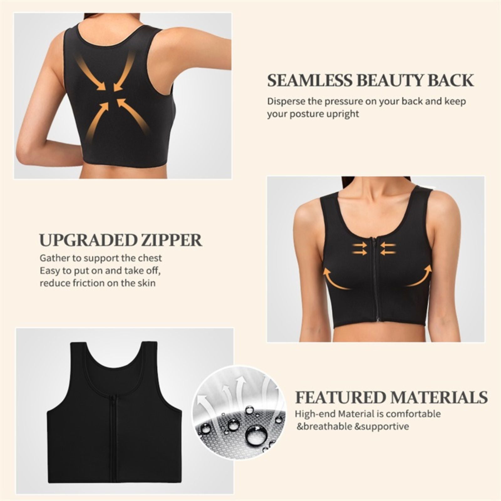 Front Zipper Slim Breast Flat Belly Shaper Wireless Bra Tank Top Shapewear