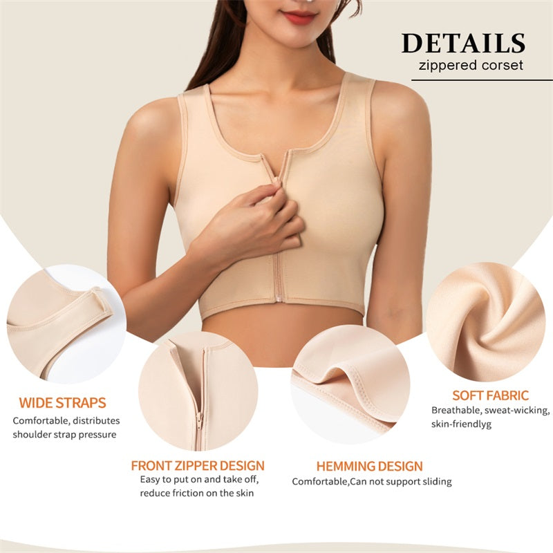 Front Zipper Slimming Tank Top Shapewear Women’s Flat Belly Bra & Waist Trainer Corset