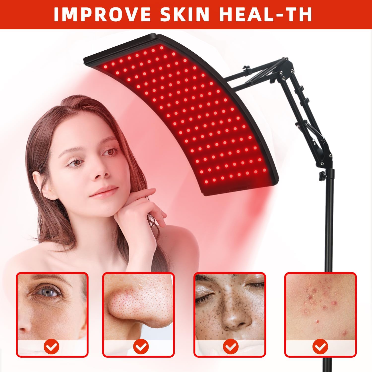 Red Light Therapy Lamp for Face & Body – 660nm Red + 850nm Infrared LED with Adjustable Stand