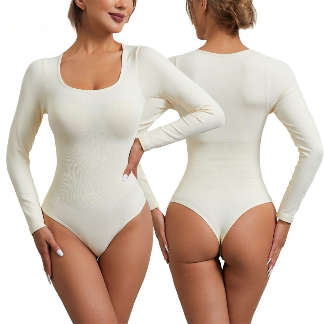 Long-Sleeved Thong Bodysuit Gym Shapewear Waist Trainer for Women