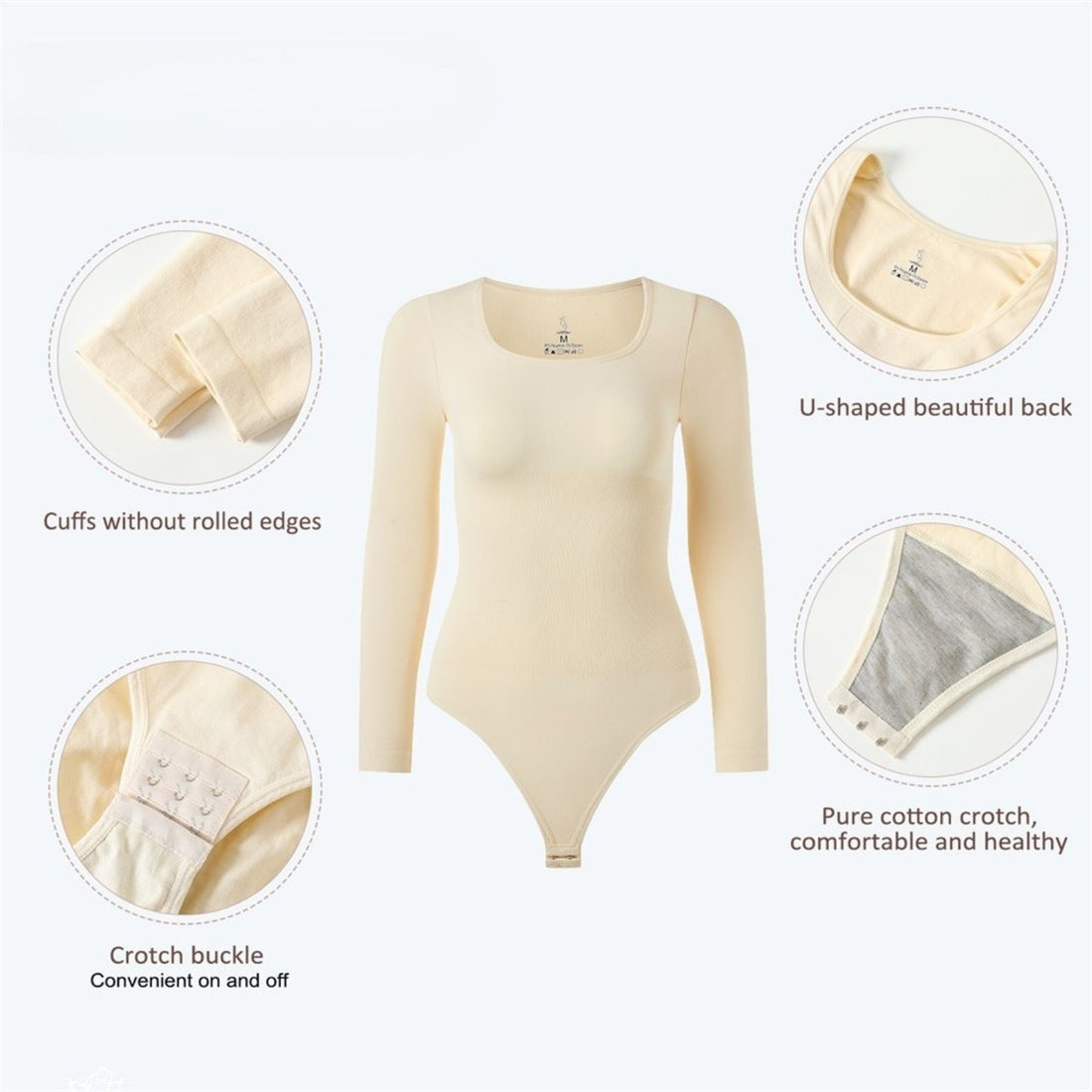 Long-Sleeved Thong Bodysuit Gym Shapewear Waist Trainer for Women