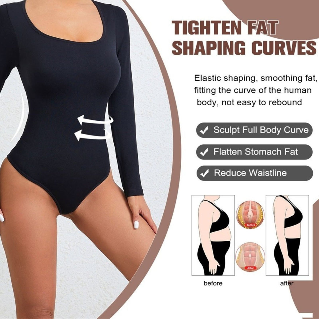 Long-Sleeved Thong Bodysuit Gym Shapewear Waist Trainer for Women