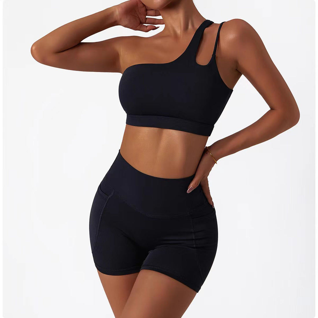 Seamless One-Shoulder Bra Wear Scrunch Butt Lift Shorts Pants Workout Shorts