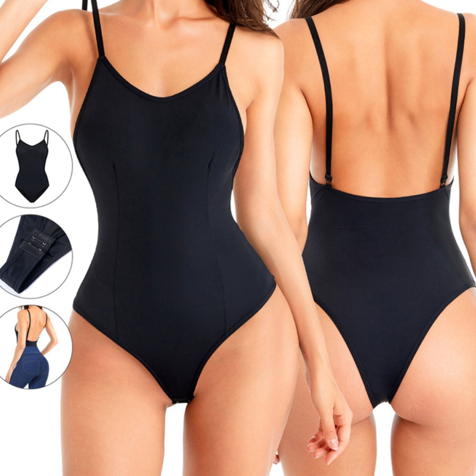 Shoulder Strap Waist Trainer Backless Thong Bodysuit Shapewear for Women