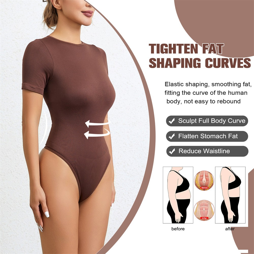 Sleeved Thong Bodysuit Tummy Control Gym Shapewear