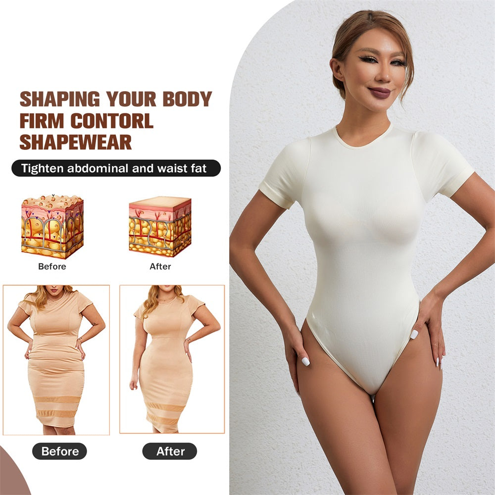 Sleeved Thong Bodysuit Tummy Control Gym Shapewear