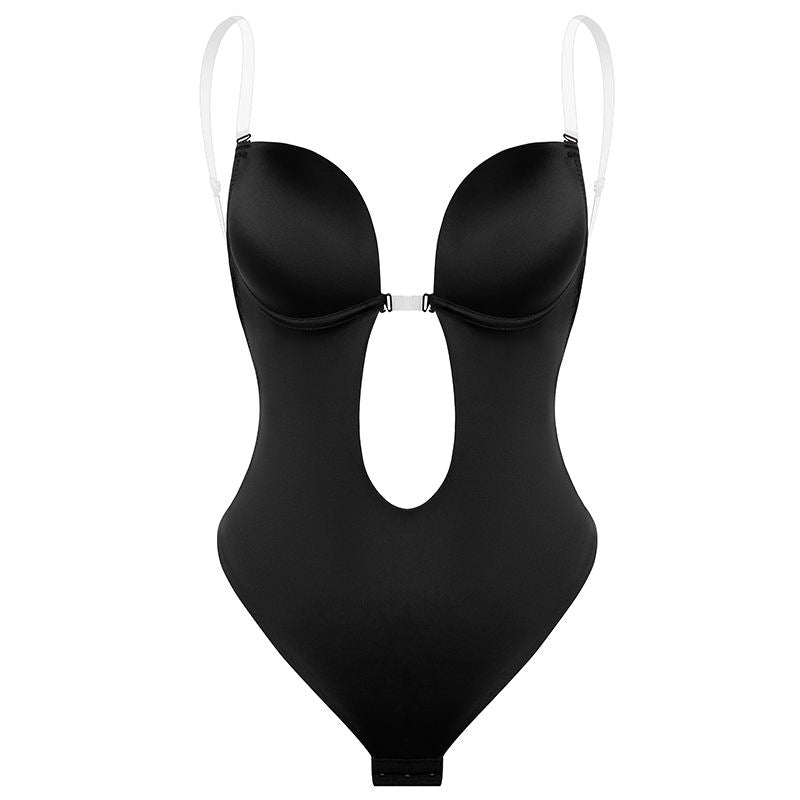 Slim Bodysuit Shapewear Deep V-Neck Padded Bra Push Up Backless