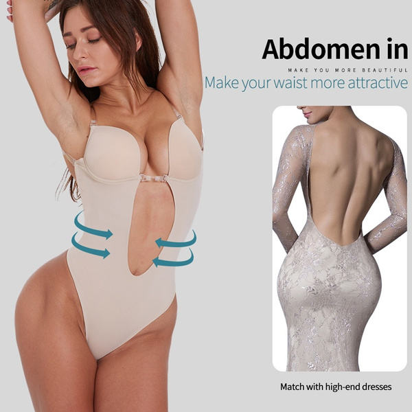 Slim Bodysuit Shapewear Deep V-Neck Padded Bra Push Up Backless