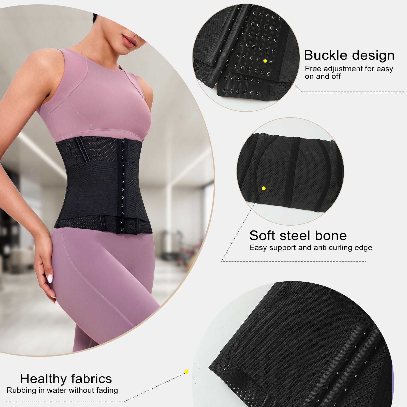 Steel Boned Breathable Corset Belt Elastic Waist Trainer with Zipper Closure