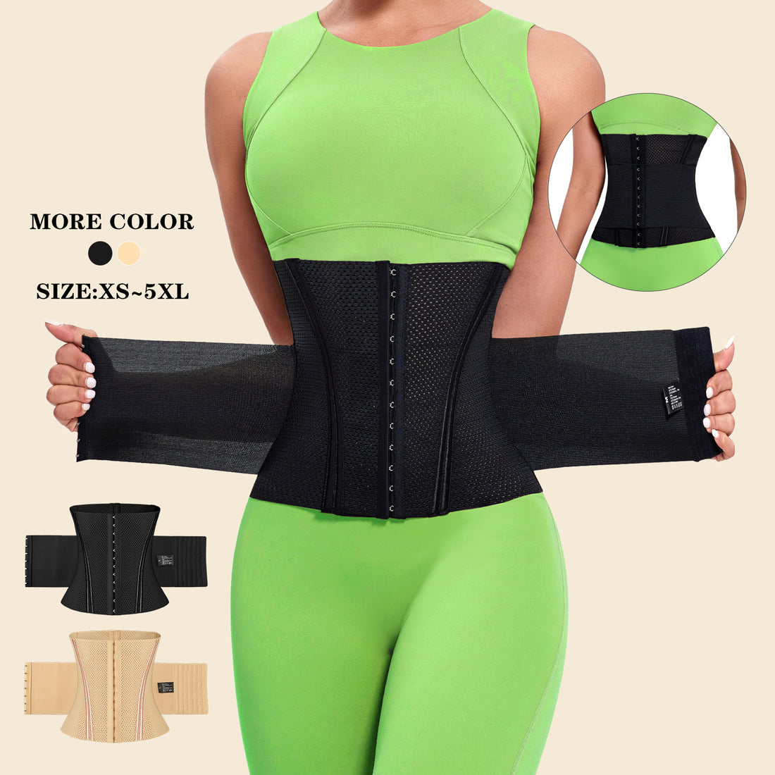 Steel Boned Breathable Corset Belt Elastic Waist Trainer with Zipper Closure
