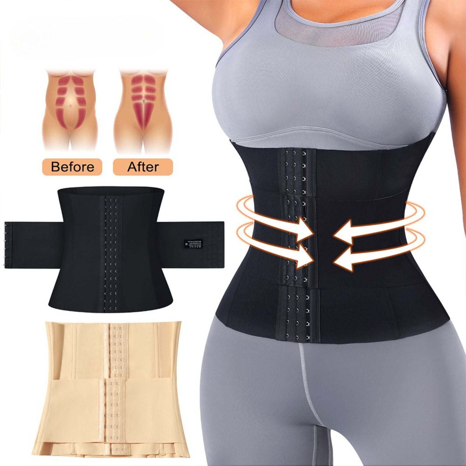 Sweat Girdle Waist Trainer Shaper Double Belt Cincher Corset for Tummy Control