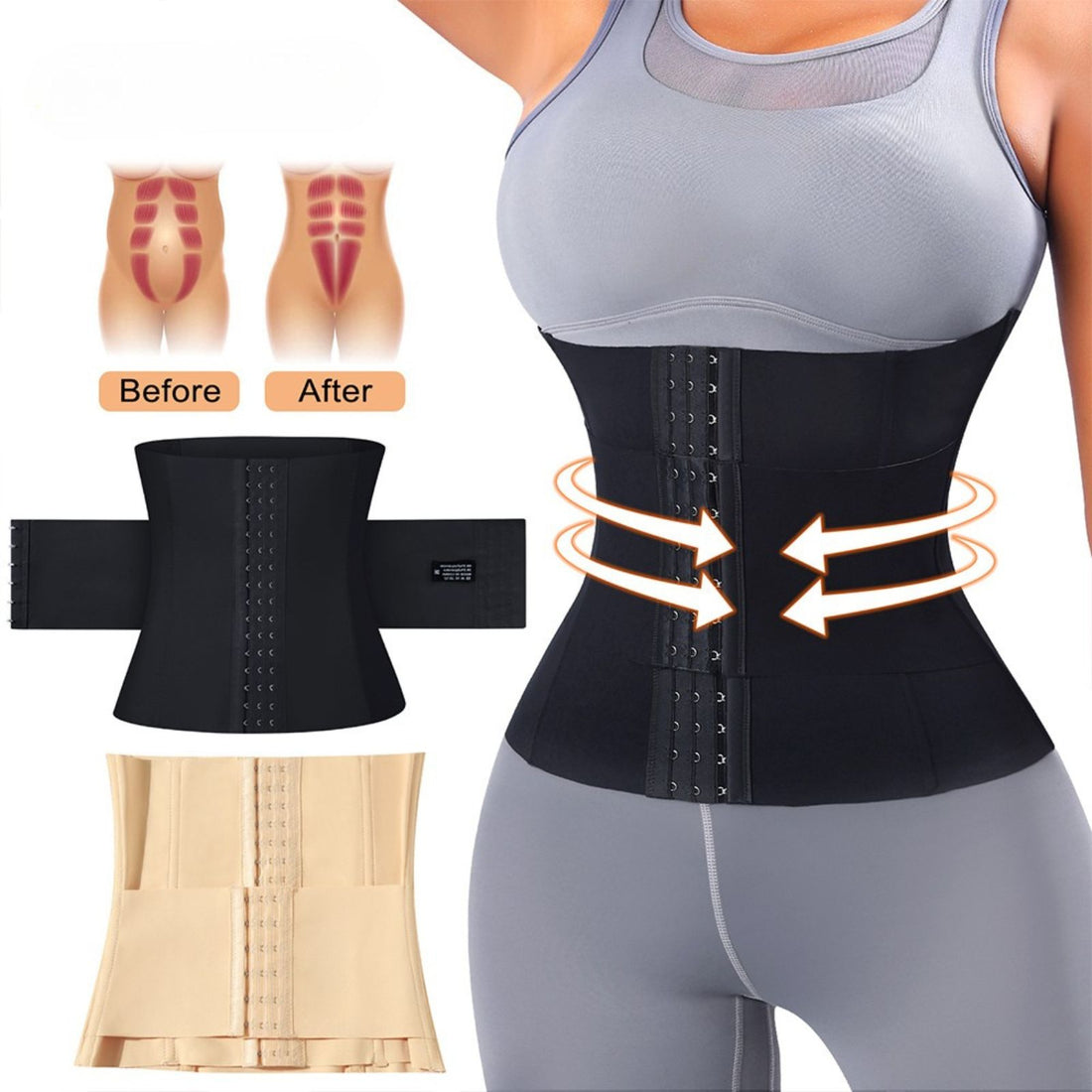 Sweat Girdle Waist Trainer Shaper Double Belt Cincher Corset for Tummy Control