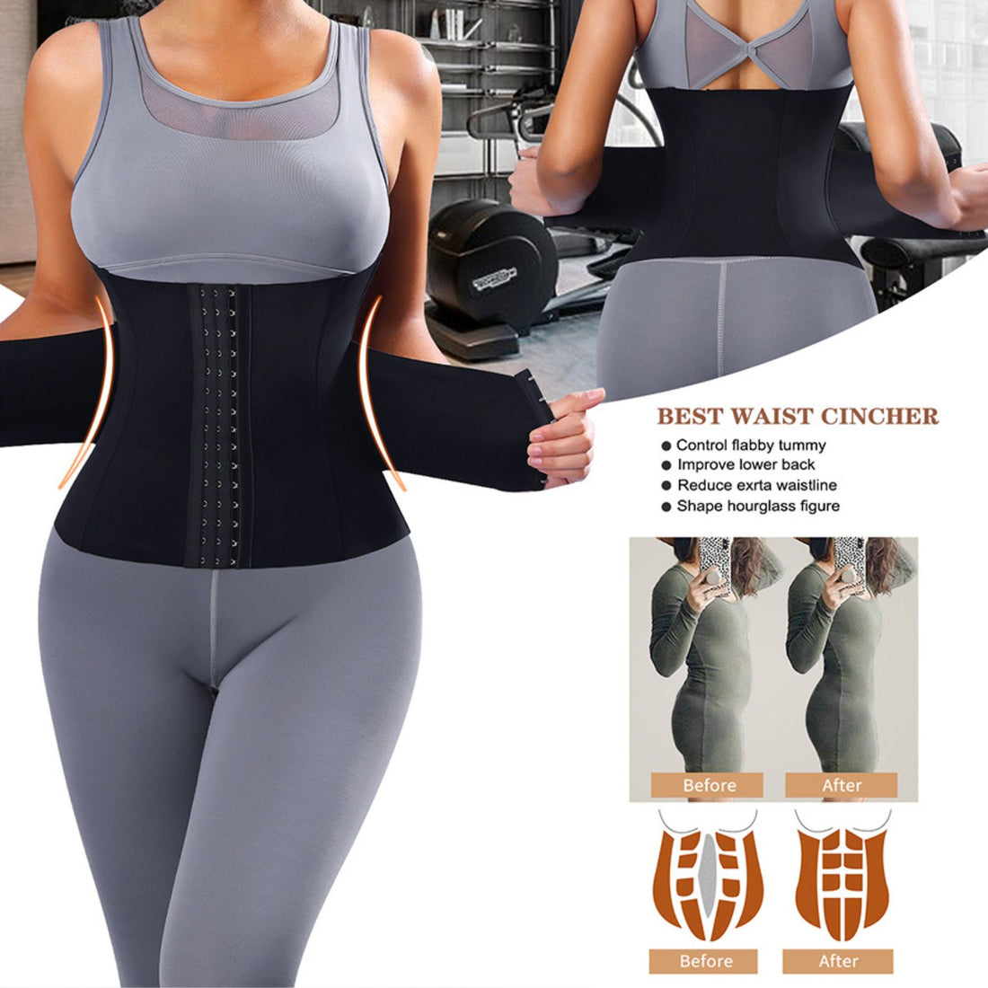 Sweat Girdle Waist Trainer Shaper Double Belt Cincher Corset for Tummy Control