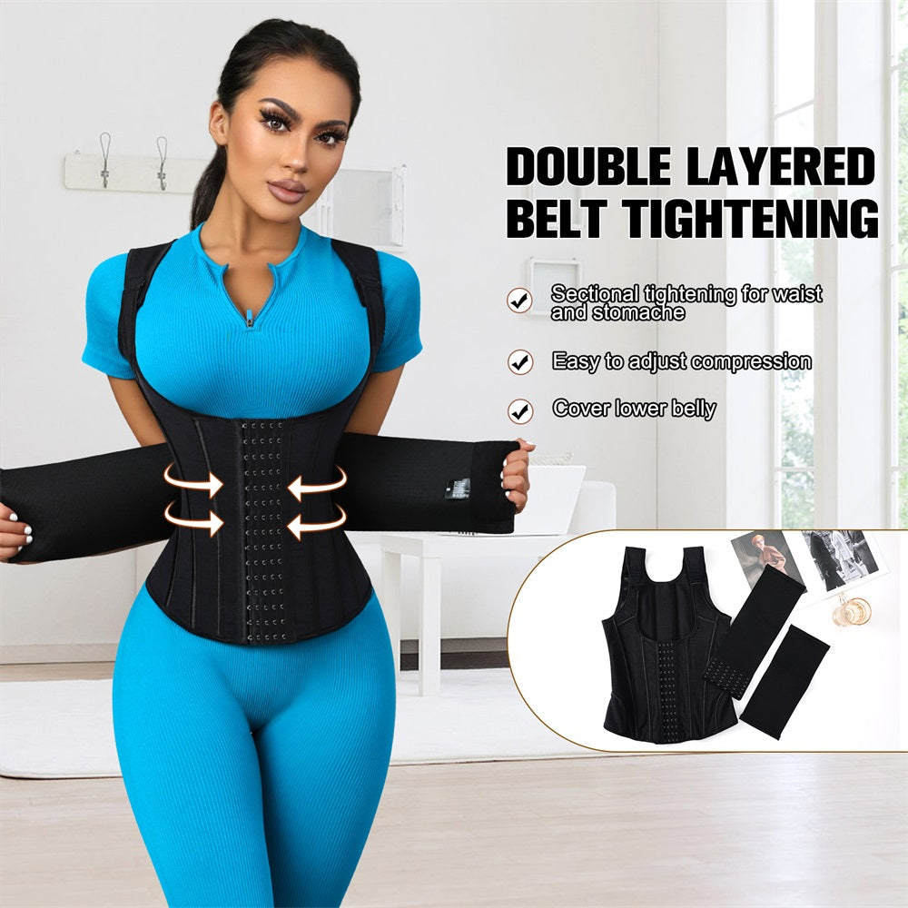 Tummy Control Waist Cincher Corset Double Belt Wrap Girdle Shapewear