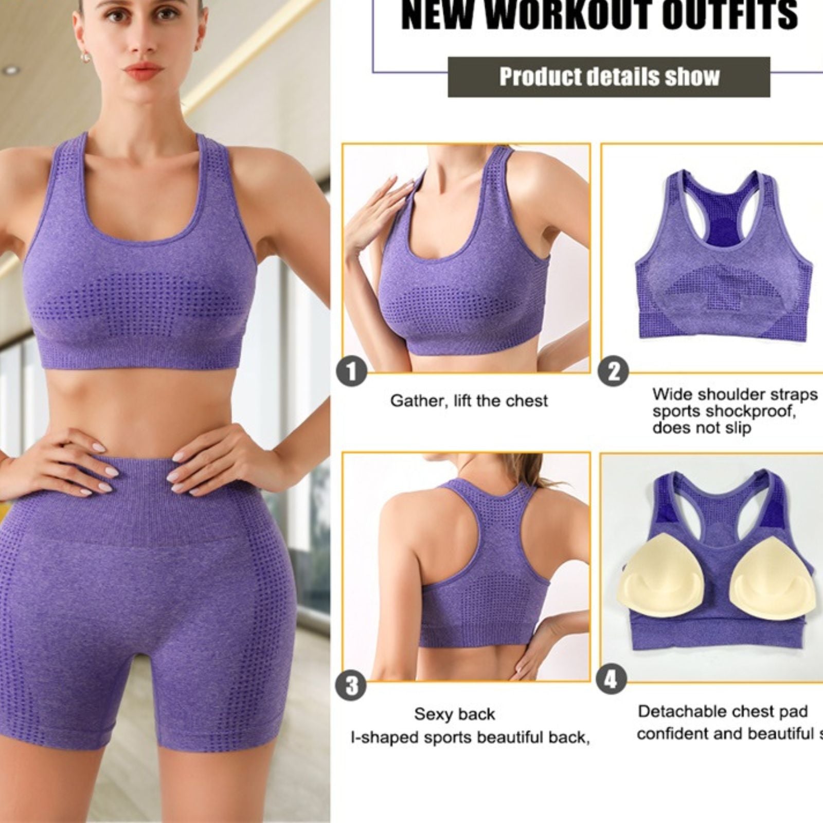 Women Push Up Seamless Butt Lift Pant Sports Bra Workout Gym Scrunch Yoga Set